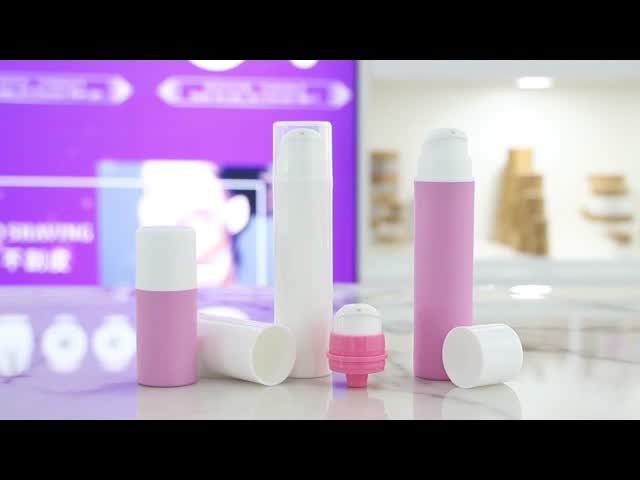 A0211 15ml 30ml 50ml 丸い形 エレガントなプラスチック式無空気ポンプ ローションボトル ピンク スナップオン デザインポンプ