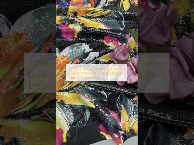 3D Floral Sequin Embroidery Fabric For Birthday Party Dress