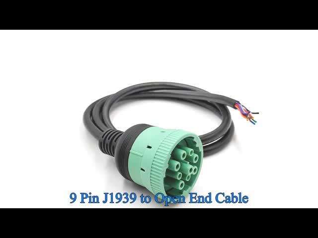 Green J1939 9pin to Open End Pigtail Cable