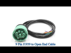 Green J1939 9pin to Open End Pigtail Cable