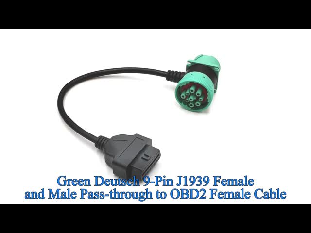 Green Deutsch J1939 9Pin Male Female Connector Pass-through to OBD2 OBDII Female Cable T-shape 9 Pin OBD 2 Adapt