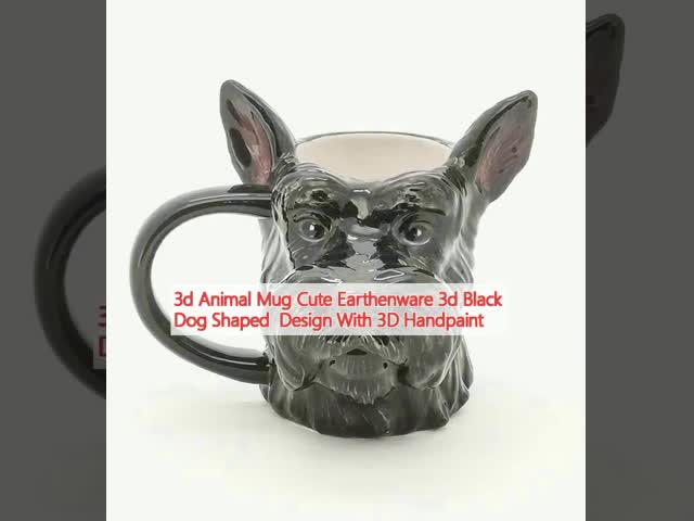 3d Animal Mug Cute Earthenware 3d Black Dog Shaped  Design With 3D Handpaint