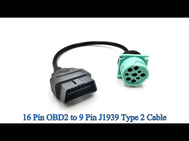 Green Deutsch 9 Pin J1939 Male to J1962 OBD2 OBDII 16 Pin Male Cable