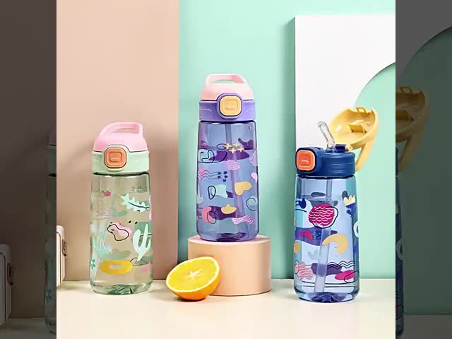 600ML 流出防止 動漫 動物 プリント 再利用可能な PC ストローカップ 学校へ戻る
