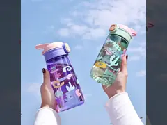 600ML Spill Proof Cartoon Animal Print Reusable PC Straw Cup For Back To School