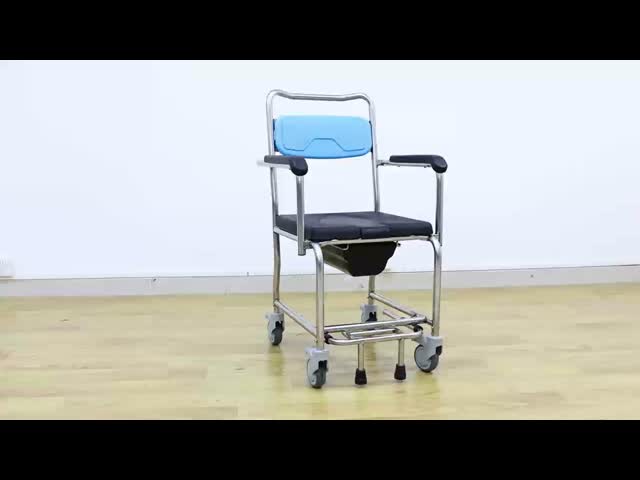 青い医療用安全シャワー 車輪付きトイレットチェア 清掃が簡単