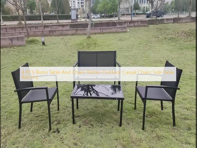 4 PCS Бистро Стол и стулья Раттан Наружные свободные стулья Боковой стол Балкон