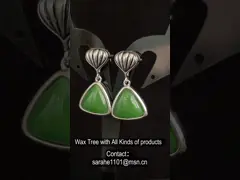 Batu Kelahiran 925 Sterling Silver Gemstone Earrings Triliun Green Jade Stud Earrings