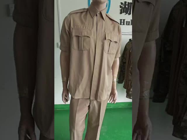 Security Uniform Tactical Khaki Uniform Set With Short Sleeve Straight Leg 45 Wool 55 Polyester Blend For Men Security Personnel