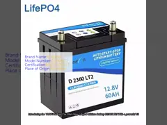 Auto Auto Start-Stop Lifepo4 Litium Battery D2360LT2 Wbudowany w BMS 12.8V 60ah 900CCA dla samochodów rodzinnych i ciężarówek