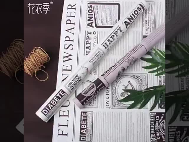 レトロ英語新聞,クラフト紙,バレンタインデーの花束の包装紙,バラ花の包装材料,花の巻紙