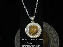 Wanita 925 Perak Liontin Batu Permata Bulat Rhodium Plating Liontin Batu Mata Harimau