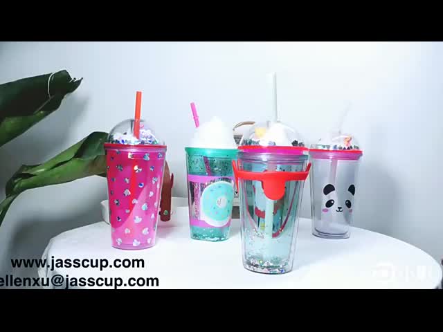 クリームストローカップ 女の子用 プラスチック製の二層水杯 ギフトロゴのカスタマイズ