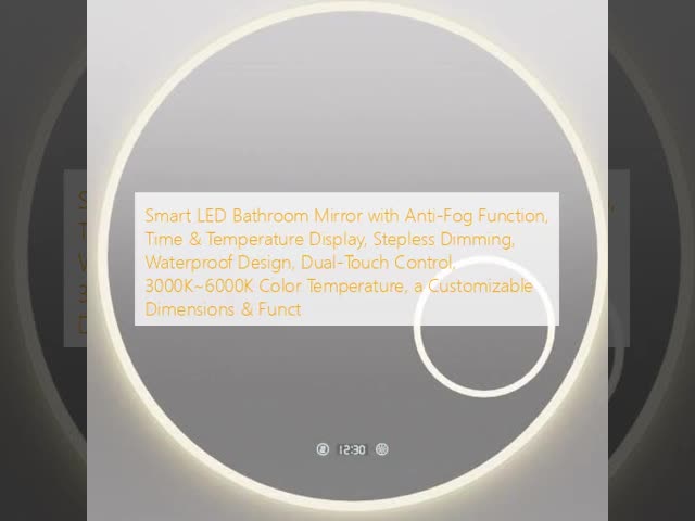 スマートLED浴室鏡 防霧機能,時間&温度表示,ステップレスディミング,防水設計,ダブルタッチ制御,3000K~6000K色温,カスタマイズ可能な寸法&機能