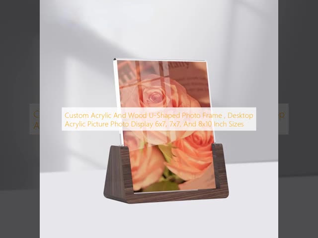Quadro fotográfico acrílico e de madeira personalizado em forma de U, Display fotográfico acrílico para desktop 6x7, 7x7 e 8x10 polegadas