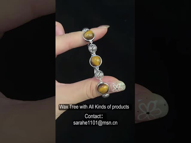 925純銀製の宝石用原石のブレスレットのロジウムによってめっきされる虎眼石の石のブレスレット