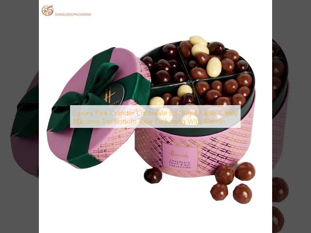 Fábrica de Embalagens Personalizadas XL Caixa de Chocolate Cilindro Rosa de Luxo Embalagem de Tubo Rígido de Papel para Doces Macaron com Fita