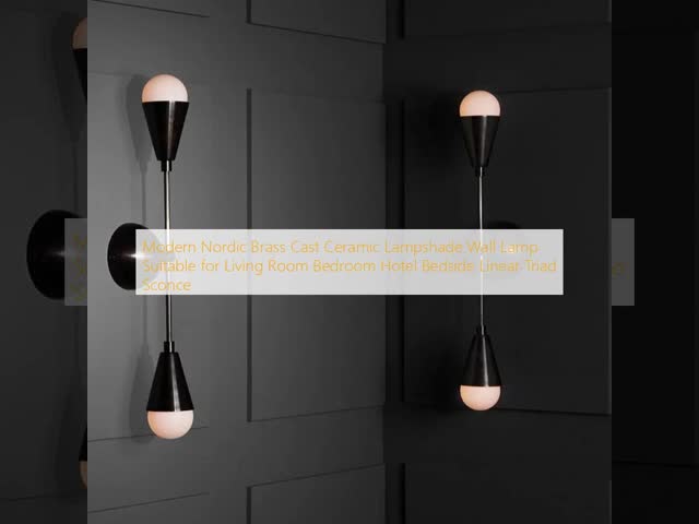 Modern Nordic Brass Cast Ceramic Lampshade Wall Lamp for Living Room Bedroom Hotel Bedside Linear Triad Sconce