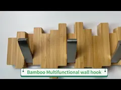 Bamboo wall mounted rack with metal hook for living room