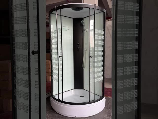 現代のシャワーポッド 印刷ガラスと黒いフレーム付きの小屋
