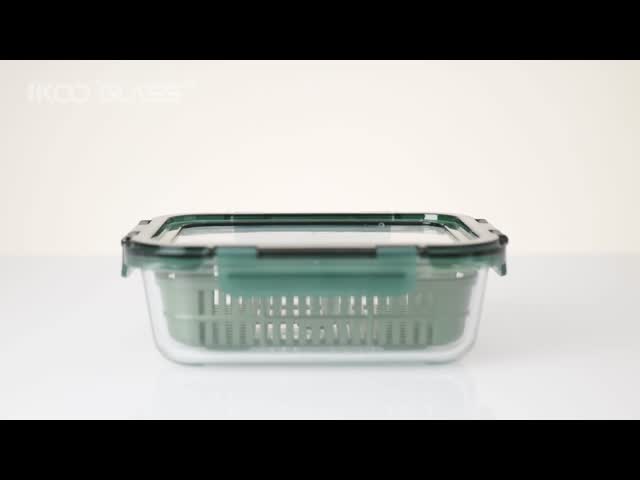 IKOO 1800ml Rectangular Glass Food Container with Detachable Silicone Lid