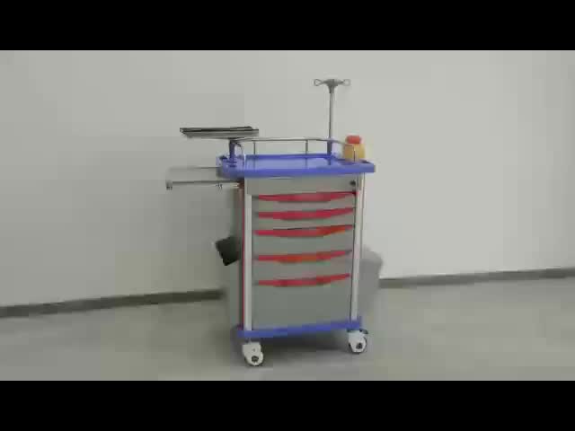 ABS Emergency Medical Trolley Cart With Fiver Drawers CPR Board Hospital Furniture