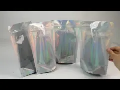Resealable Smell Proof Holographic Color Bags Foil Pouch Bag With Clear Window Zip Lock Flat Bag for