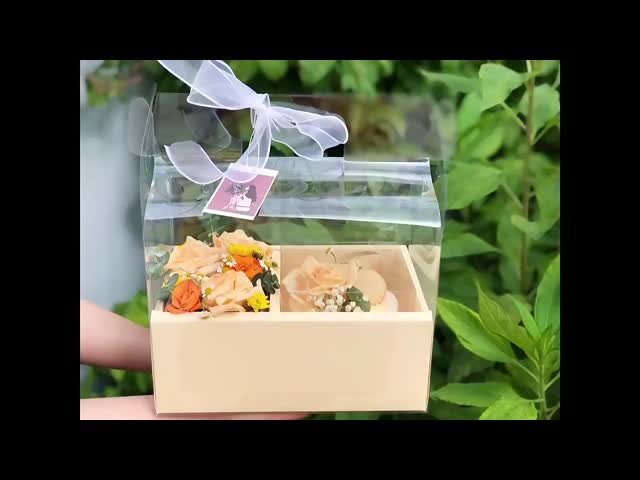 透明なPVC折りたたみ可能な果物花箱 バレンタインデー用の手持ちの花の箱 そして人気の花プレゼント箱