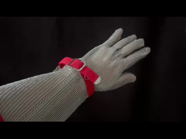 316L Plus Long Section Stainless Steel Mesh Safety Gloves With Nylon Belt For Slaughter