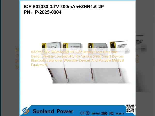 602030 3.7V 300mAh+ZHR1.5-2P バッテリー 超薄型デザイン 柔軟な互換性 各種小型スマートデバイス ブルーツ耳機 ウェアラブルデバイス 携帯医療機器
