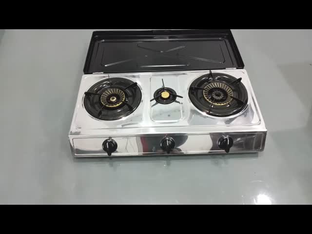 Portable 3 Burner Stainless Steel Tabletop Gas Stove Cover Kitchen Use