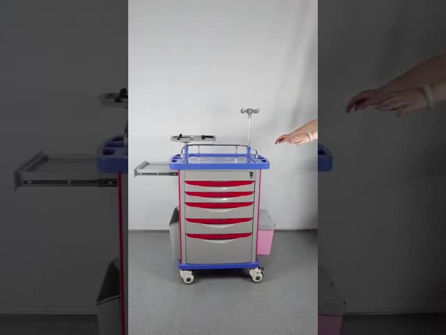 5段引き出し付き緊急救命カート 除細動器プラットフォーム IVポール