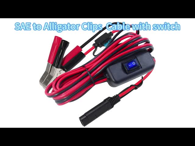 SAE to Alligator Clip Battery Cable with Fuse and Switch 12V