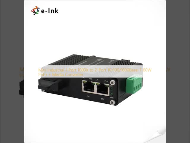 ミニインダストリアル 1ポート100Base-FXから 2ポート10/100Base-T 60W PoE++メディアコンバーター