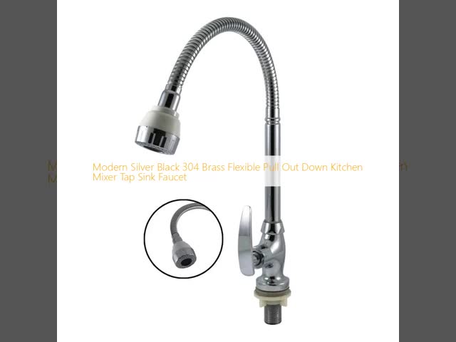 Modern Silver Black 304 Brass Flexible Pull Out Down Kitchen Mixer Tap Sink Faucet