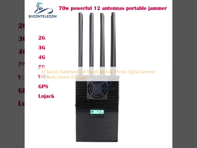 12 Bands Handheld Mobile Phone Signal Jammer with 70 Watts Power and Up To 60m Radius