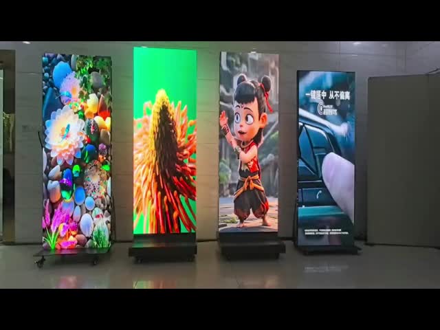 HD Indoor P2 Advertising LED Poster Video Display Digital Player Portable Wheel Move