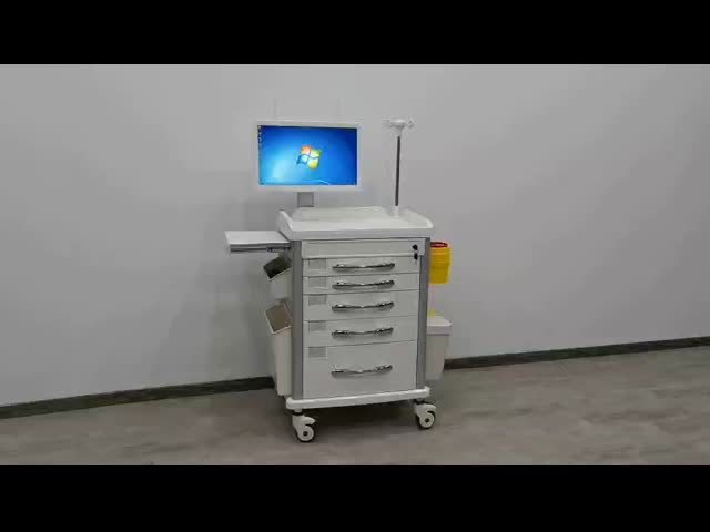 Integrated Wireless Medicine Emergency Crash Cart Nursing Trolley With Display Holder