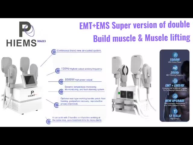 Máquina de Emagrecimento Corporal Hiemt Ems 4 Manípulos 7 tesla para Fortalecimento Muscular e Levantamento de Glúteos
