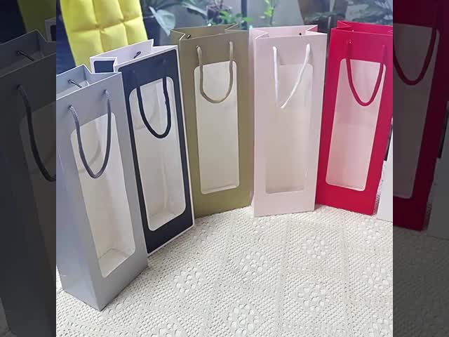 Long Striped White Cardboard Gift Bags Windowed Handled for Bouquet Gift Packaging