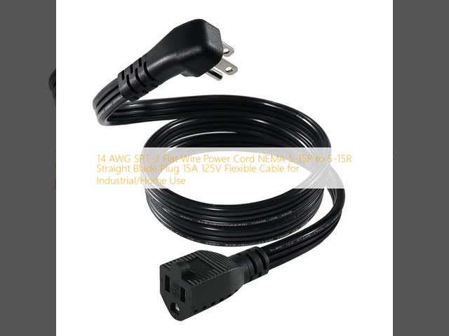 14 AWG SPT-3 Flat Wire Power Cord NEMA 5-15P to 5-15R 15A 125V