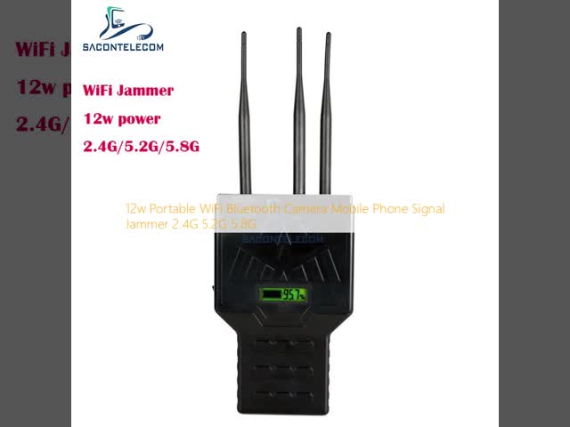 12W Handheld WiFi Bluetooth 2.4G 5.2G 5.8G Mobile Phone Signal Jammer with 50 Meters Range