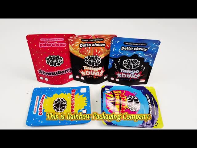 Rainbow Custom Printed 3.5g 8th Stand up Mylar Bag Edibles Smell Proof Special Shaped Bag for Cookie Gummy Cali Pack Combo