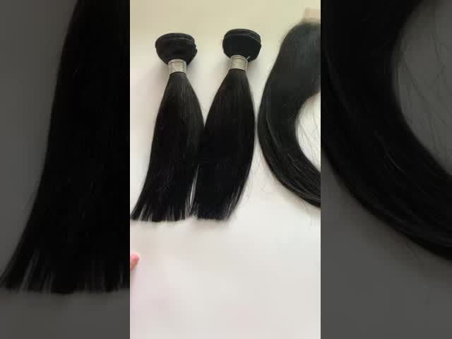 2 Pieces 10inch HD 2*6 Hair Closure Virgin Human Hair Bundles Natural Black Straight Hair Weft