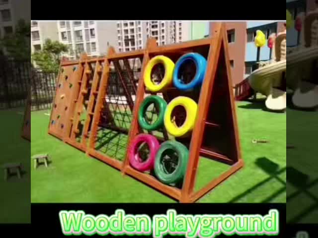 Customization Wooden Playground Equipment With Plastic Slide Set Anti Slip