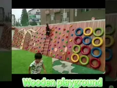 Customization Wooden Playground Equipment With Plastic Slide Set Anti Slip