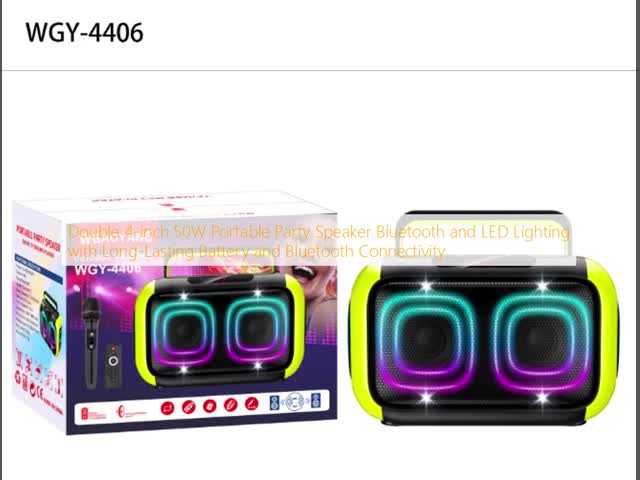 Double 4-inch 50W Portable Party Speaker Bluetooth and LED Lighting with Long-Lasting Battery and Bluetooth Connectivity