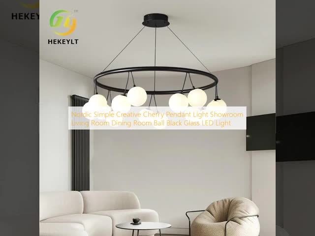 Nordic Simple Creative Cherry Pendant Light Showroom Living Room Dining Room Ball Black Glass LED Light