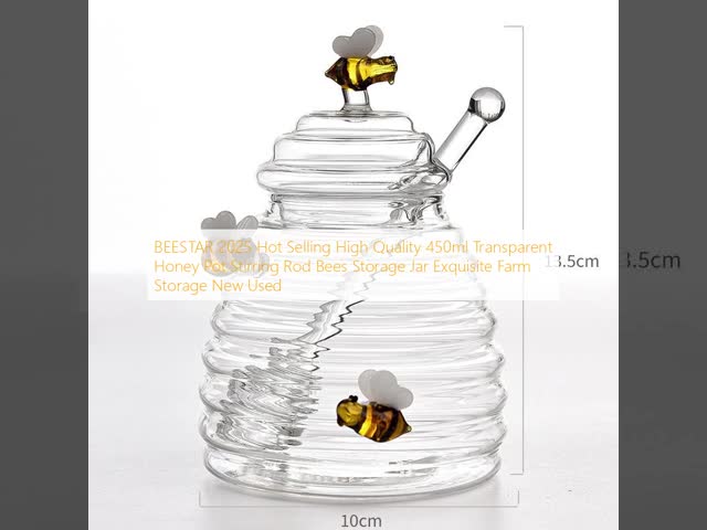 450ml Transparent Honey Pot with Stirring Rod Bees Storage Jar