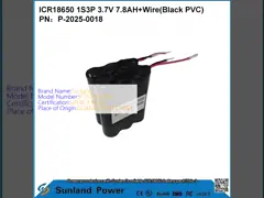 ICR18650 1S3P 3.7V 7.8AH+WIRE(BLACK PVC) BATTERY